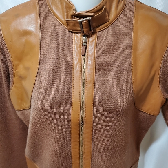 Vakko moto leather & wool zip up shacket jacket Medium - Picture 2 of 14